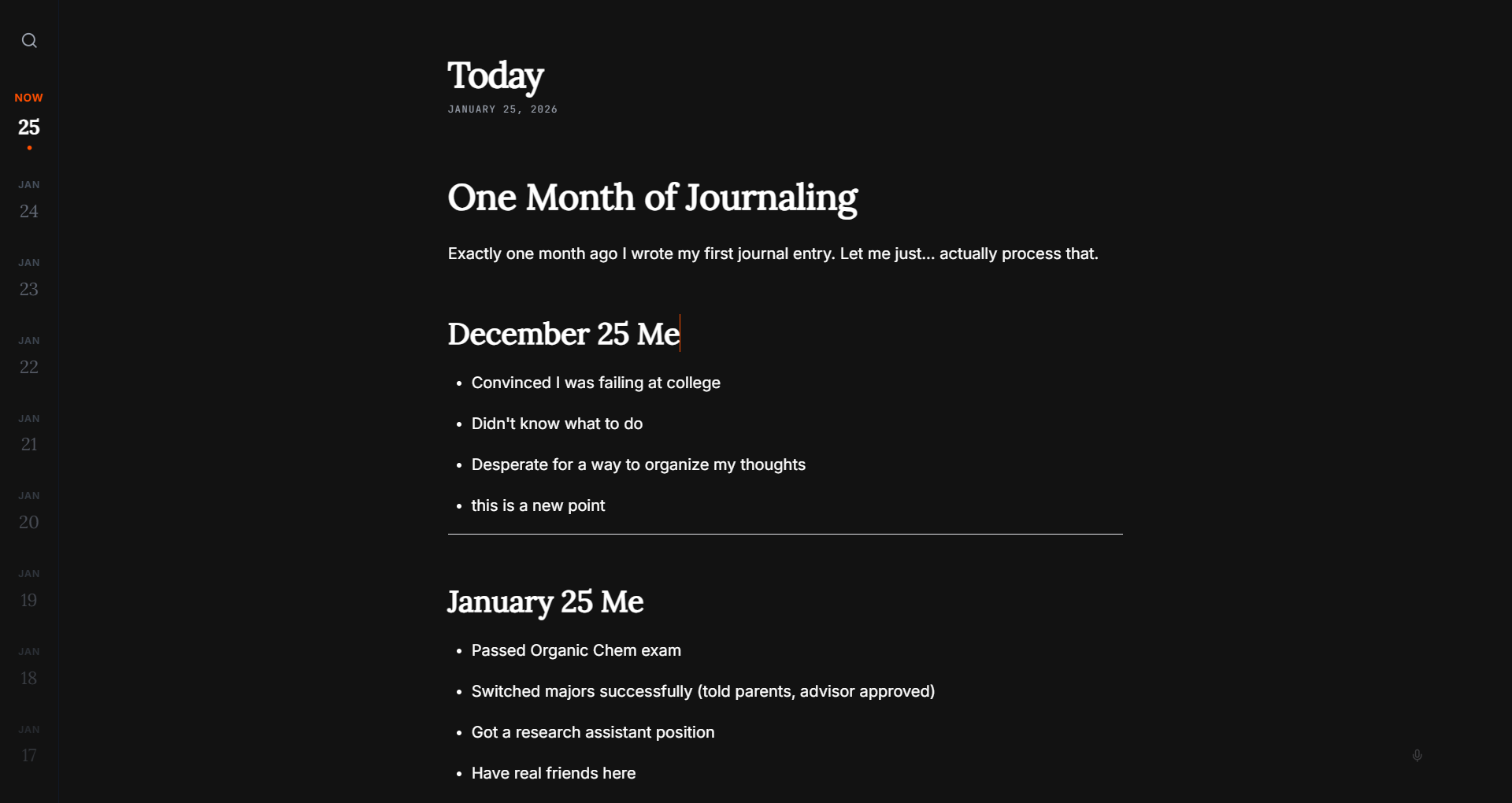 Today App Main Interface - Clean and focused writing environment